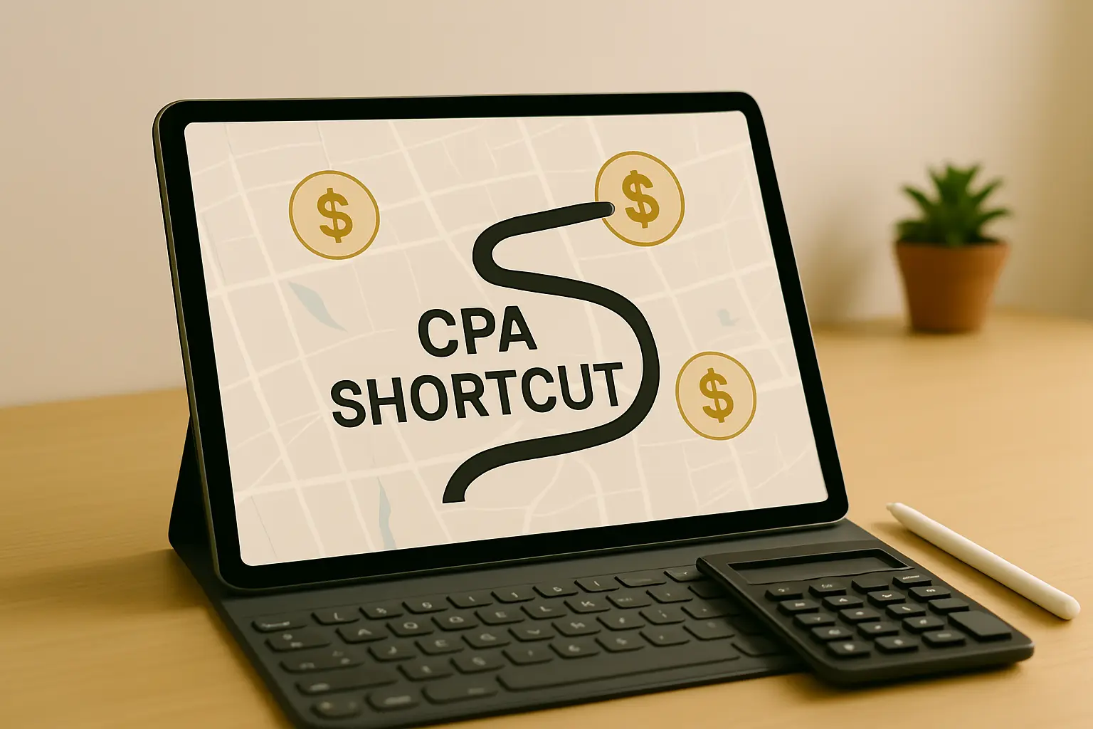 Estás dejando dinero en la mesa Atajo CPA en tablet con la frase CPA Shortcut: camino rápido para no dejar dinero en la mesa
