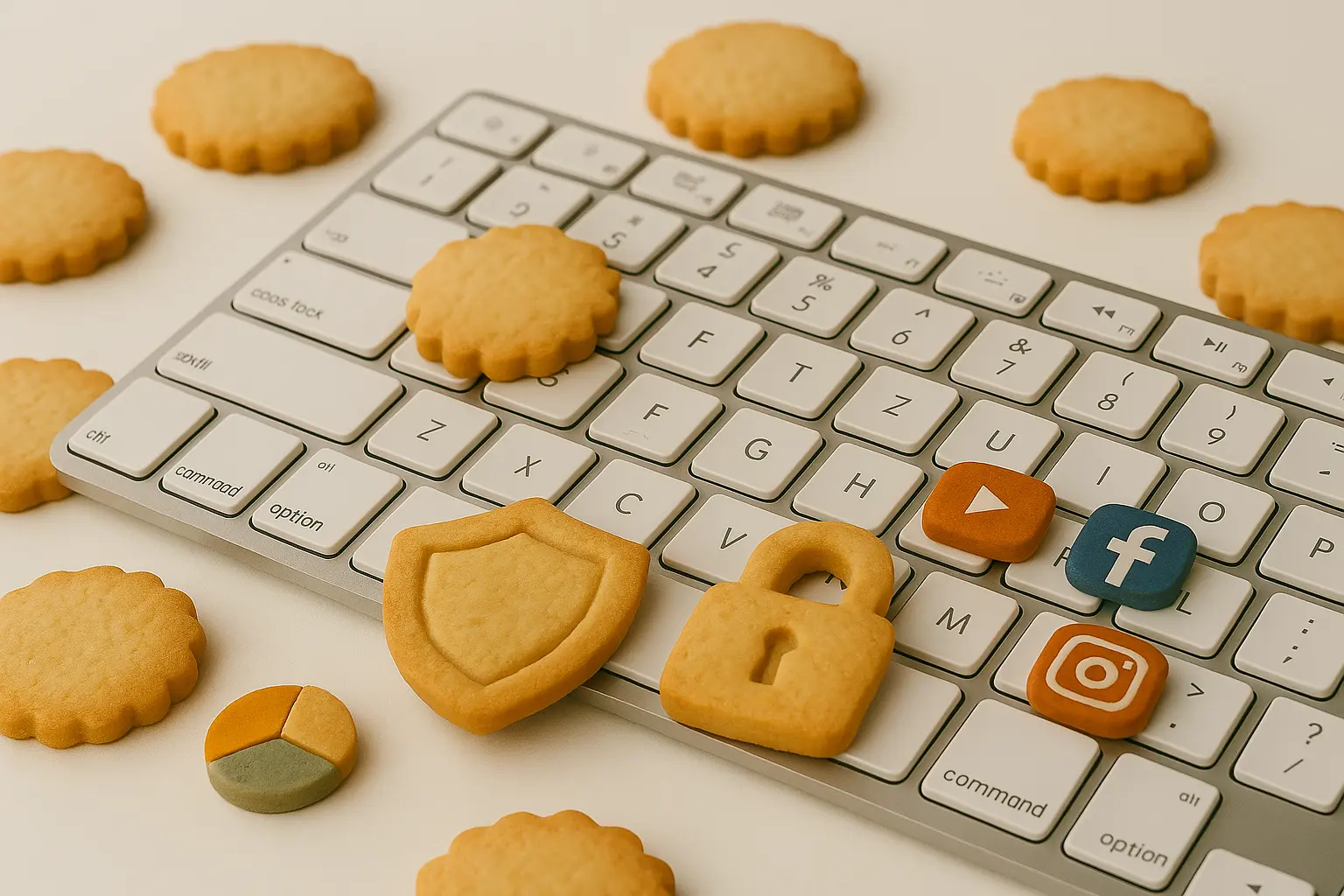 Fotografía editorial divertida de cookies con chispas de chocolate representando el uso de cookies digitales en sitios