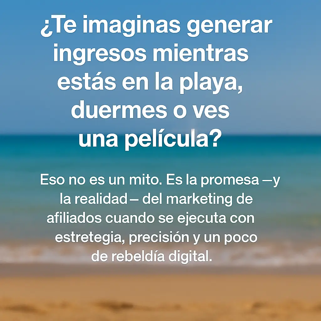 Persona disfrutando en la playa mientras genera ingresos pasivos gracias al marketing de afiliados