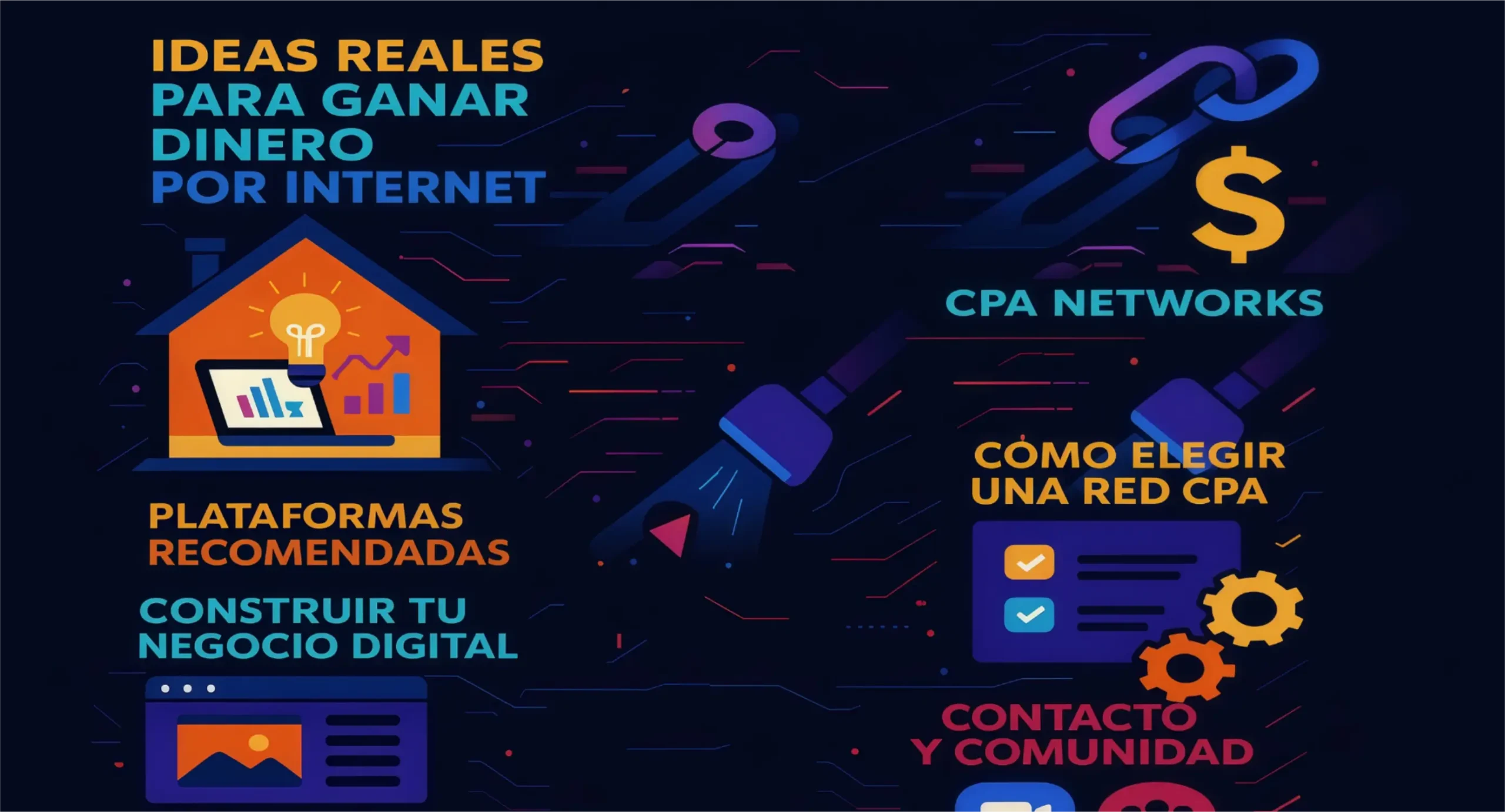 Infografía: redes CPA sin vender nada, pasos, plataformas y tácticas para monetizar tráfico