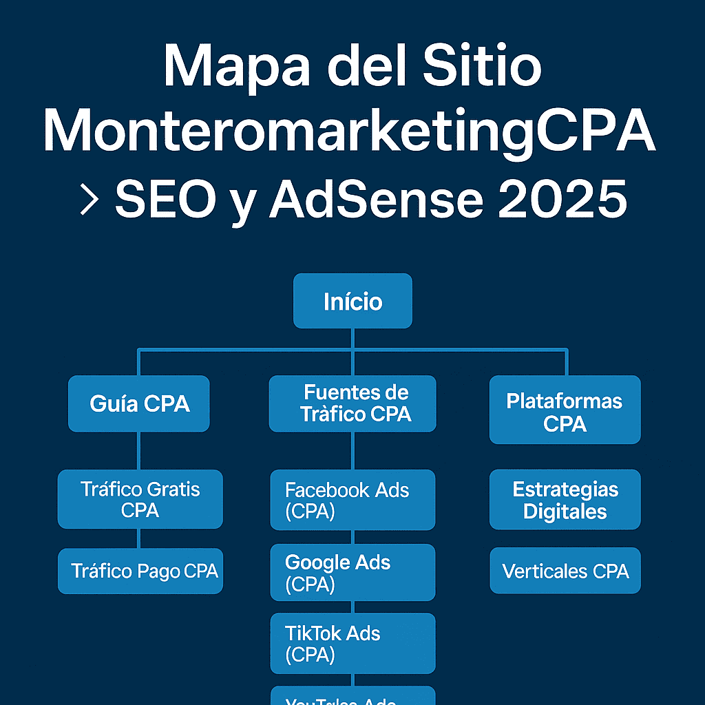 Mapa del Sitio MonteromarketingCPA 2025 con jerarquía SEO, navegación clara y estructura optimizada para Google AdSense.